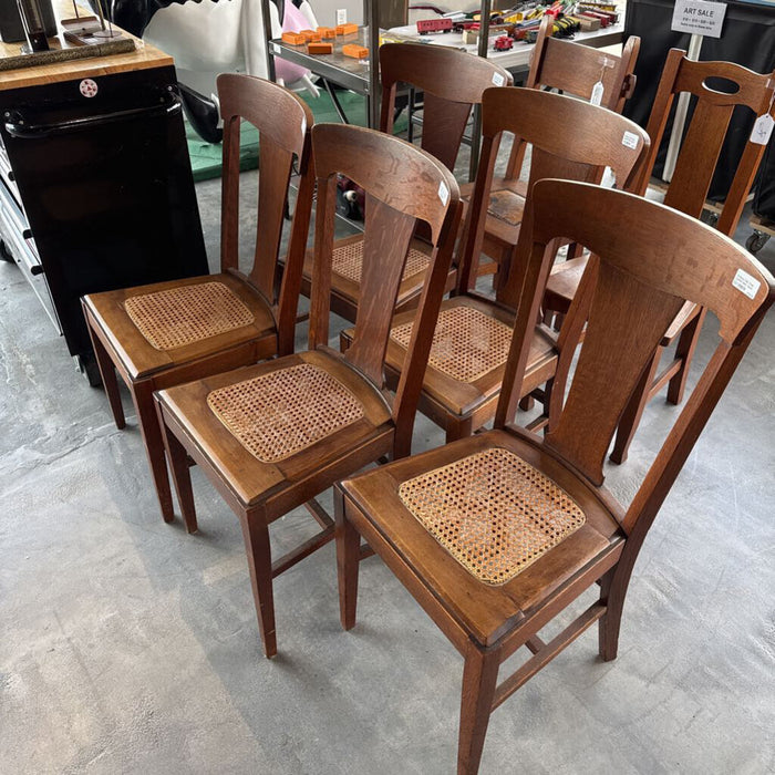 Antique Oak Chair Caned Seat -each