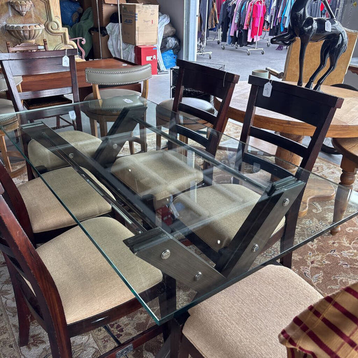 RH Glass Top Rivet Dining Table