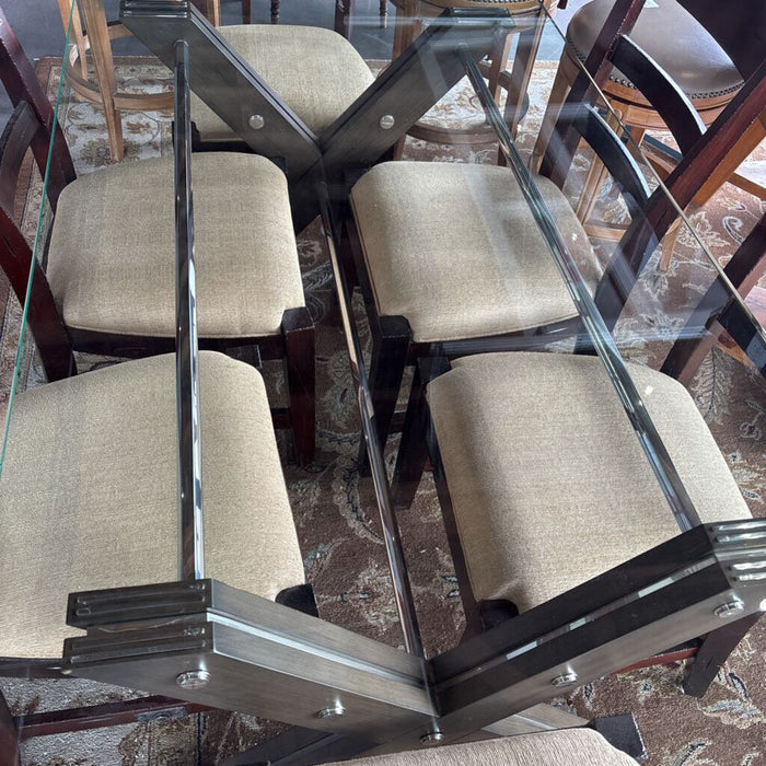 RH Glass Top Rivet Dining Table