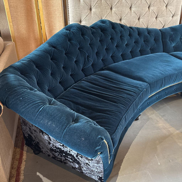 Very Cool Blue Velvet Curved Sofa