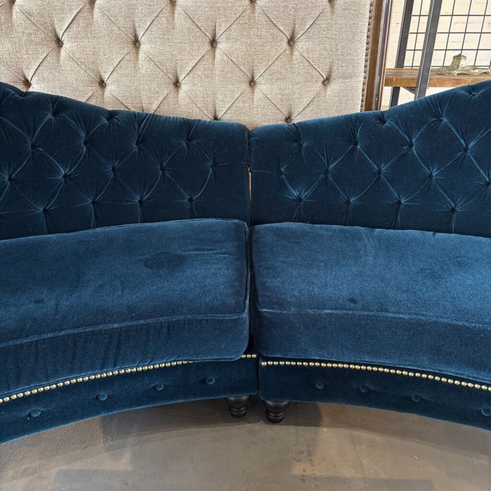 Very Cool Blue Velvet Curved Sofa