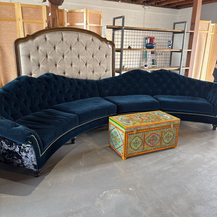 Very Cool Blue Velvet Curved Sofa