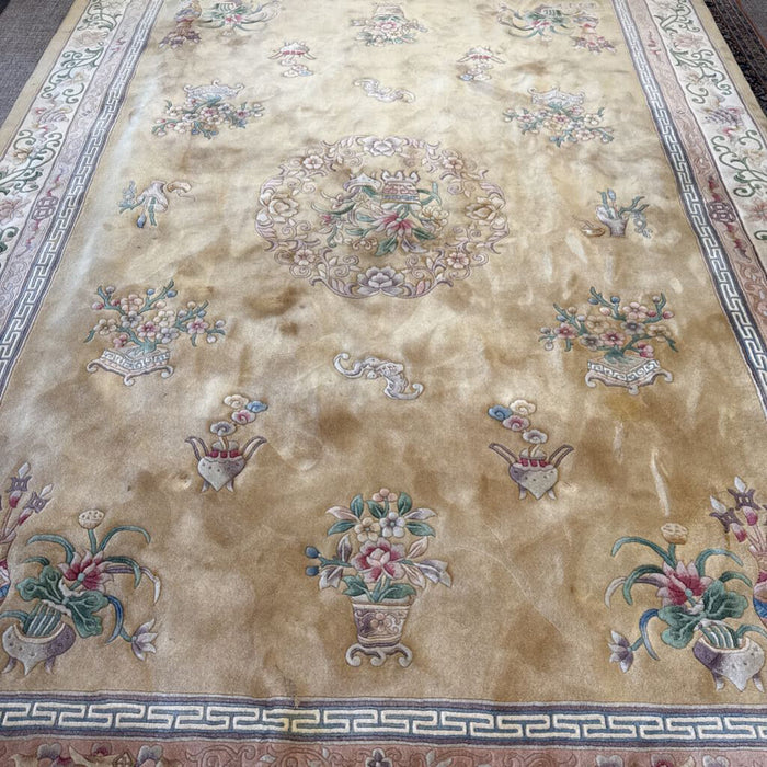 9' X 12'4" Sculpted Chinese Rug as-is